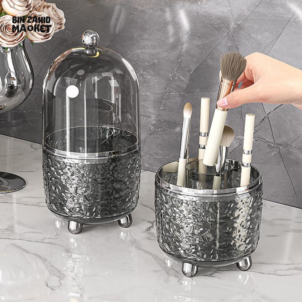 360° ROTATING DUSTPROOF MAKEUP BRUSH HOLDER – LUXURY DOME COSMETIC ORGANIZER WITH METALLIC BASE FOR VANITY & DRESSING TABLE - Image 4