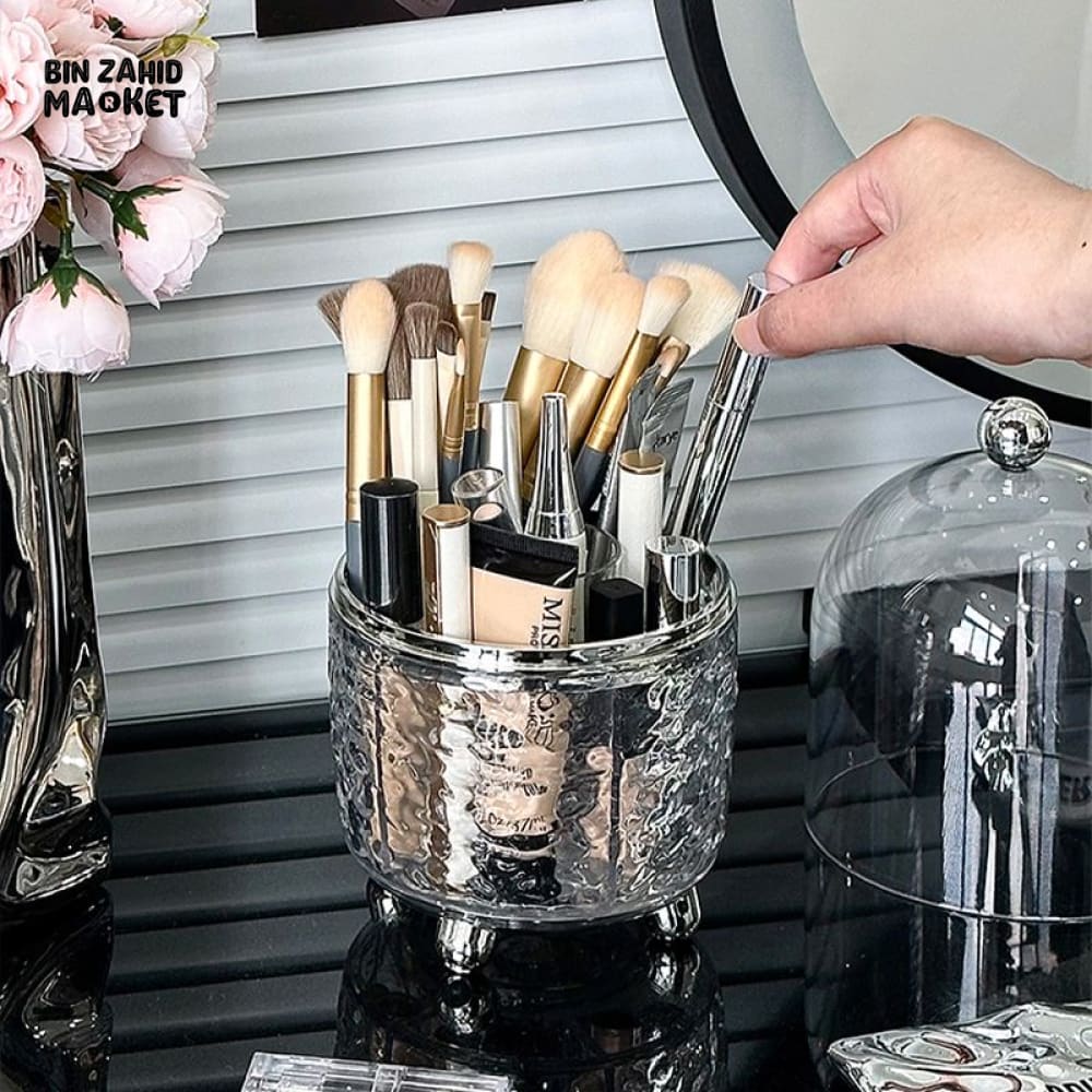 360° ROTATING DUSTPROOF MAKEUP BRUSH HOLDER – LUXURY DOME COSMETIC ORGANIZER WITH METALLIC BASE FOR VANITY & DRESSING TABLE - Image 5