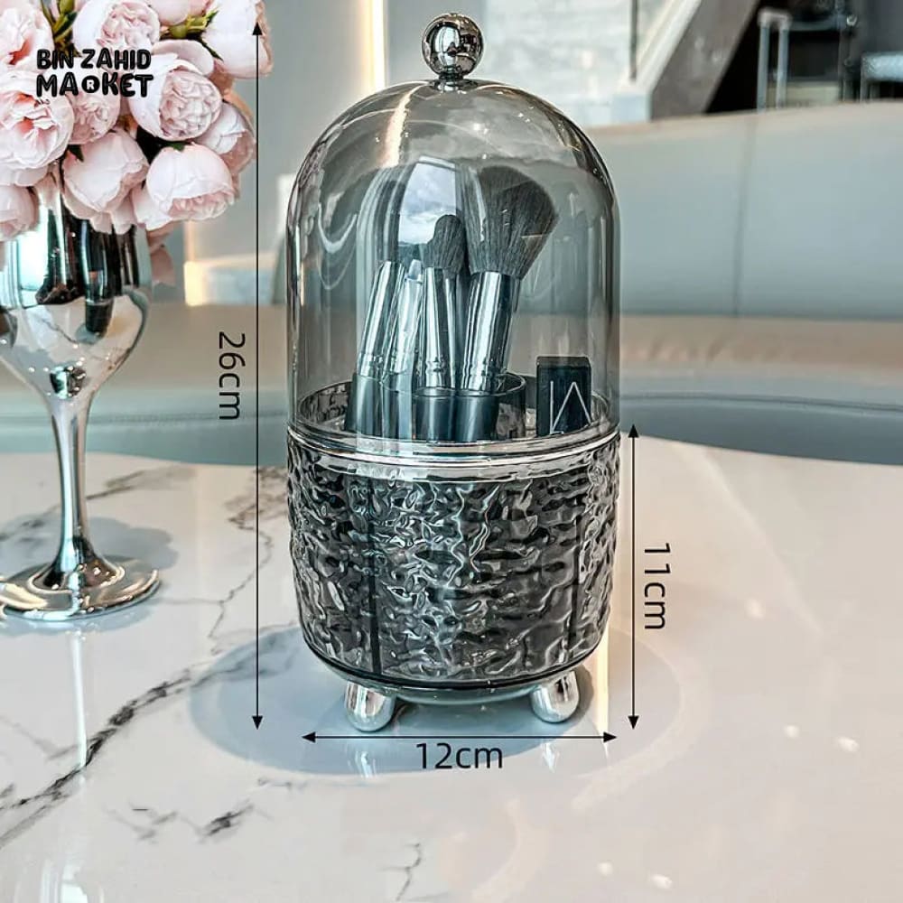 360° ROTATING DUSTPROOF MAKEUP BRUSH HOLDER – LUXURY DOME COSMETIC ORGANIZER WITH METALLIC BASE FOR VANITY & DRESSING TABLE - Image 6