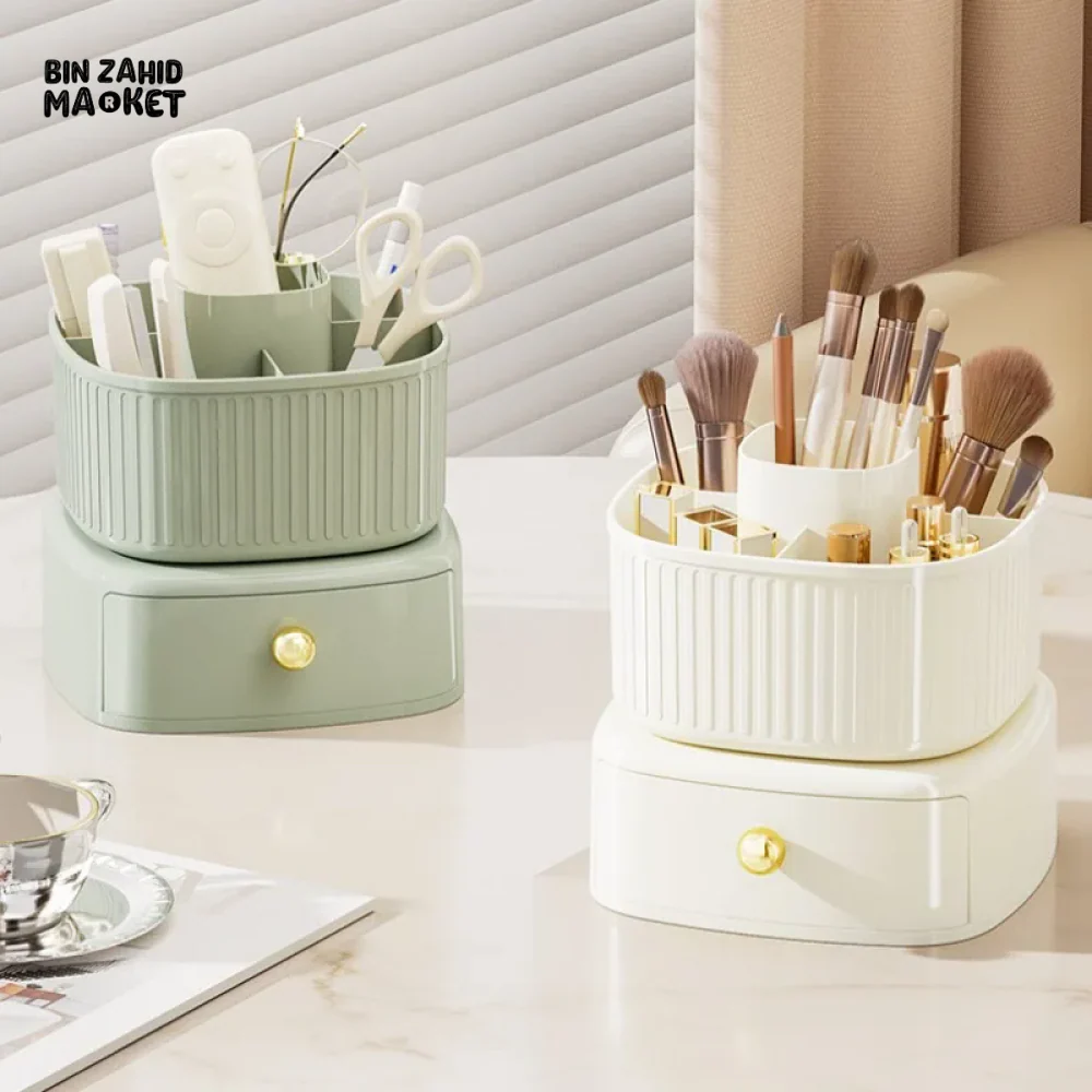 360° ROTATING MAKEUP BRUSH BOX WITH DRAWER ORGANIZER FOR VANITY - Image 2