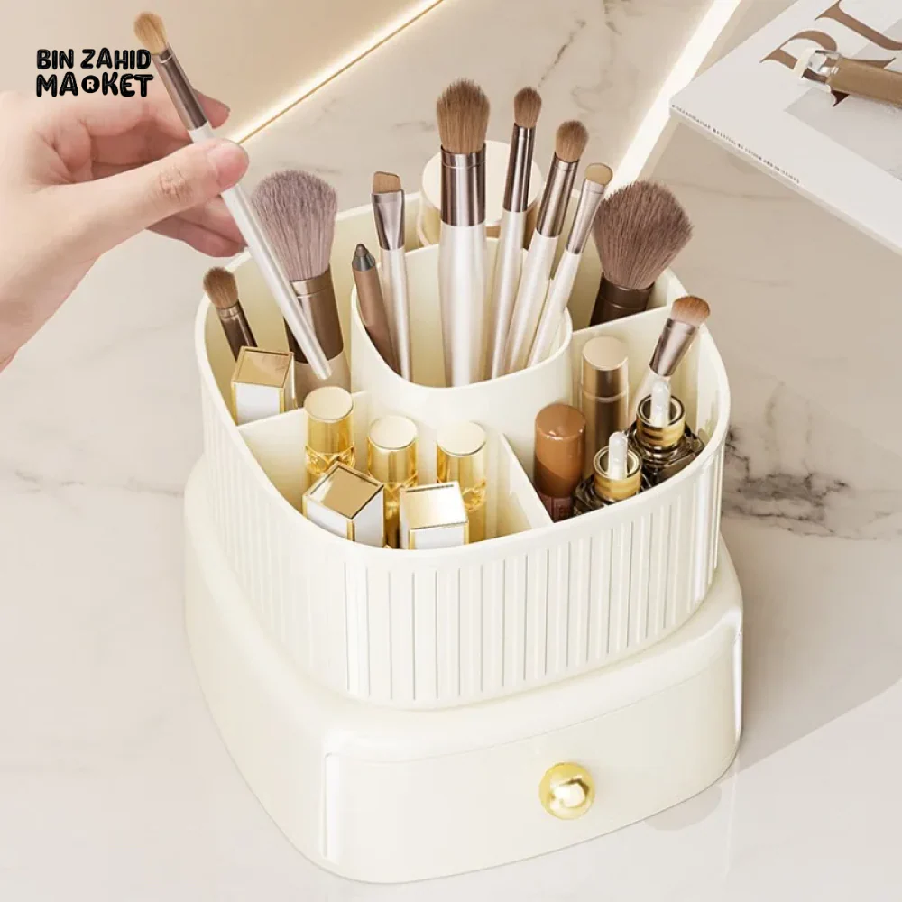 360° ROTATING MAKEUP BRUSH BOX WITH DRAWER ORGANIZER FOR VANITY - Image 4