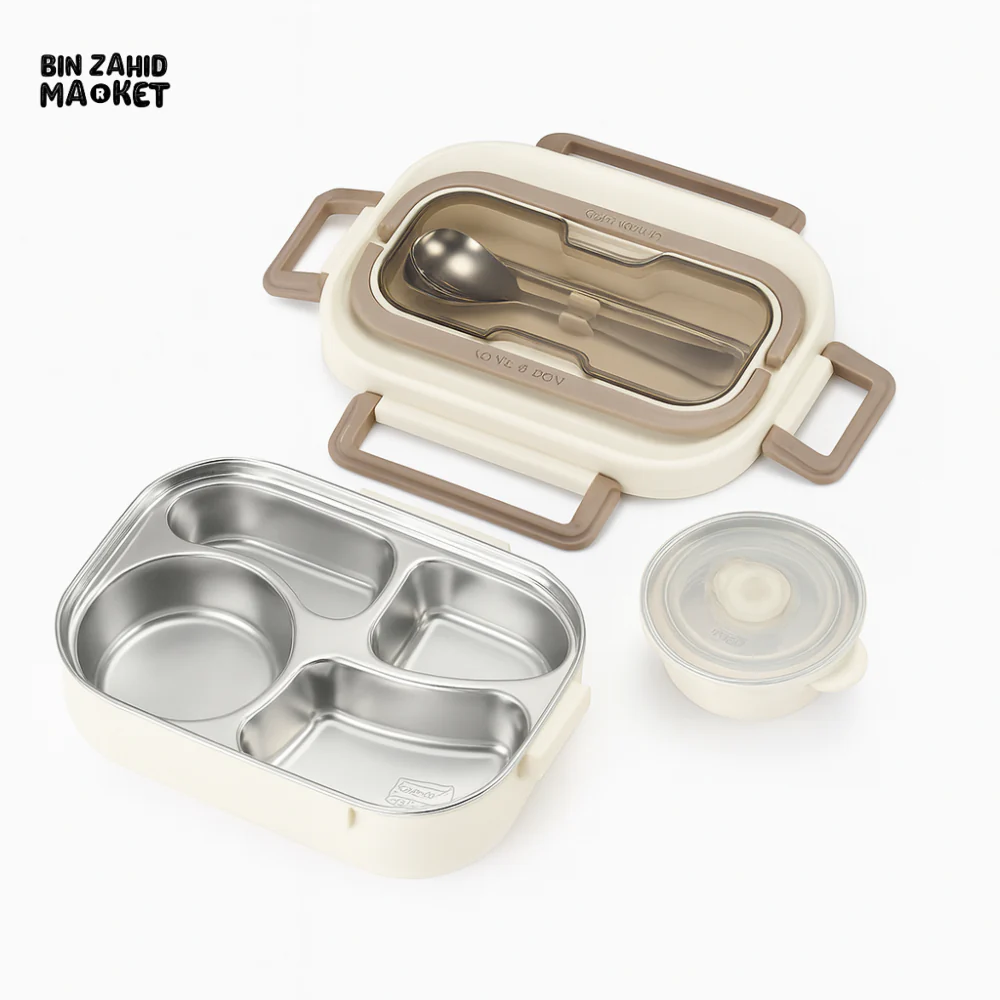 4-COMPARTMENT THERMAL LUNCH BOX WITH BOWL, SPOON & FORK