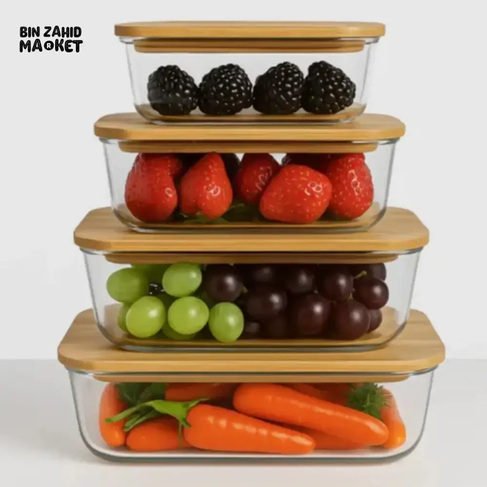 4 PCS GLASS FOOD STORAGE CONTAINERS - RECTANGLE - Image 2
