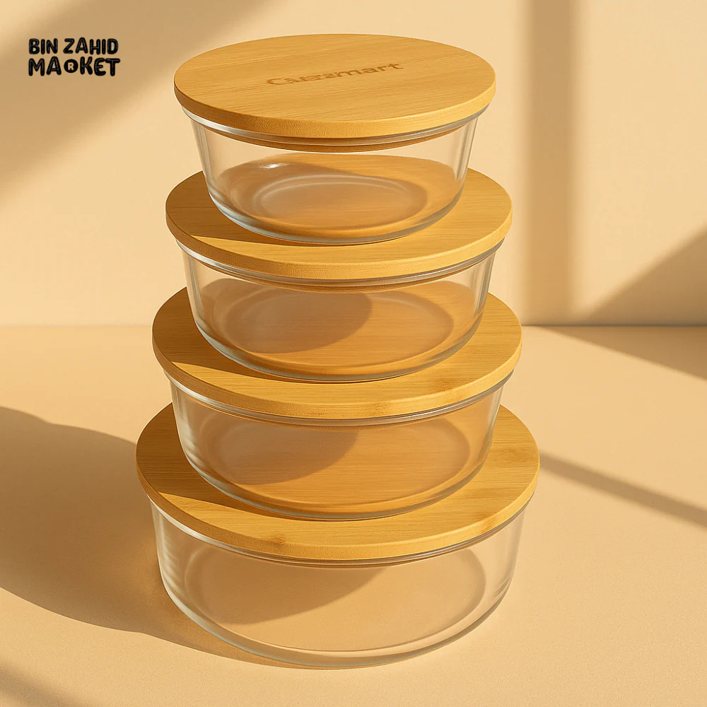 4 PCS GLASS FOOD STORAGE CONTAINERS - ROUND
