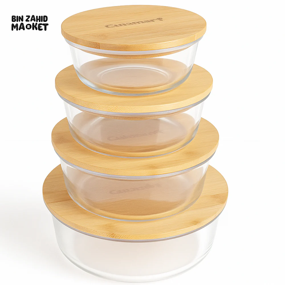 4 PCS GLASS FOOD STORAGE CONTAINERS - ROUND - Image 2
