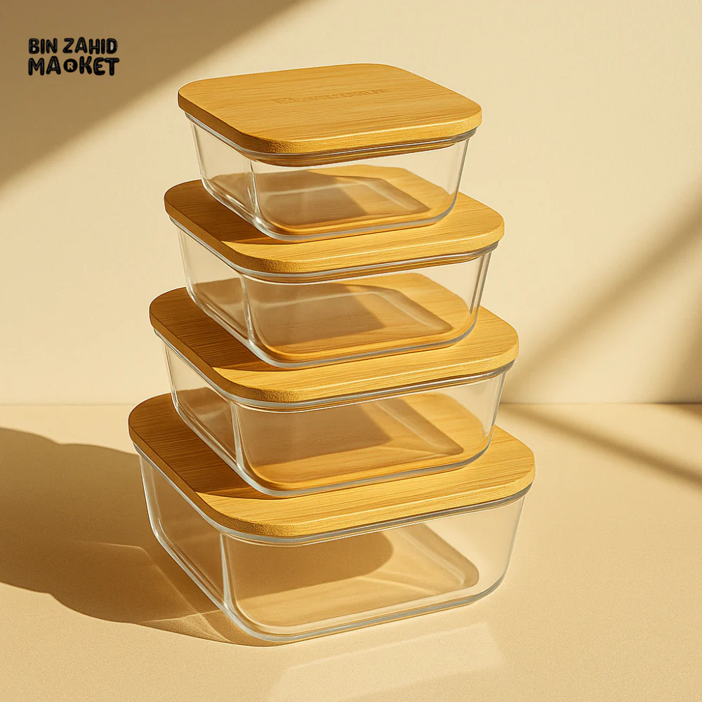 4 PCS GLASS FOOD STORAGE CONTAINERS - SQUARE