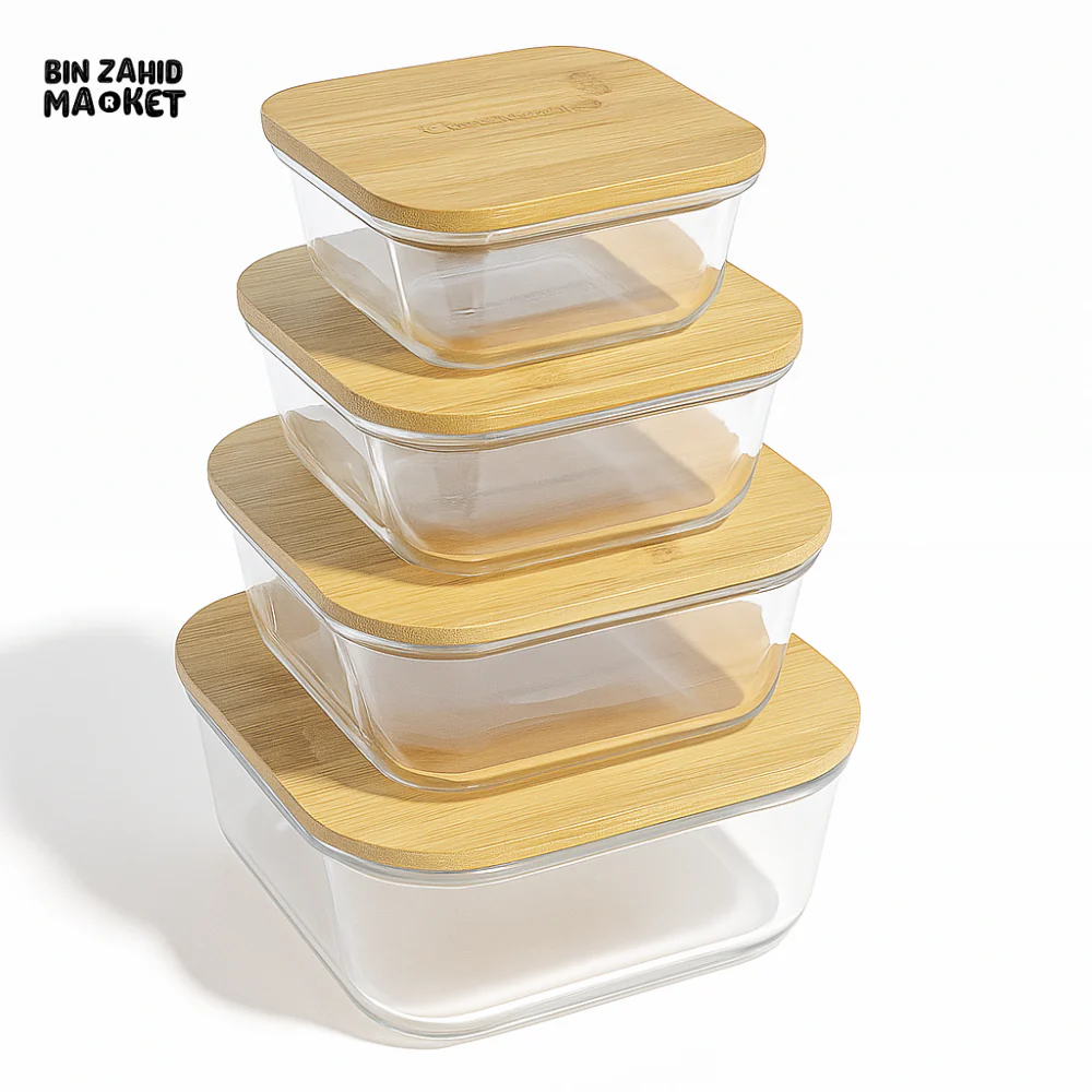 4 PCS GLASS FOOD STORAGE CONTAINERS - SQUARE - Image 2
