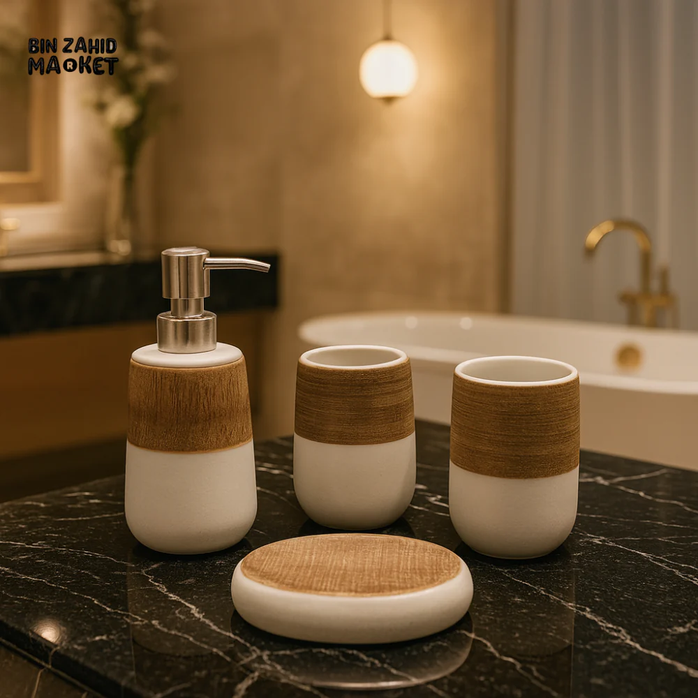 4 PIECE BATHROOM ACCESSORIES SET – SOAP DISPENSER, TUMBLERS & SOAP DISH - 3T-003