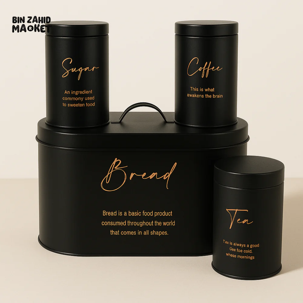 4-PIECE METAL BREAD BIN AND CANISTER SET - BLACK