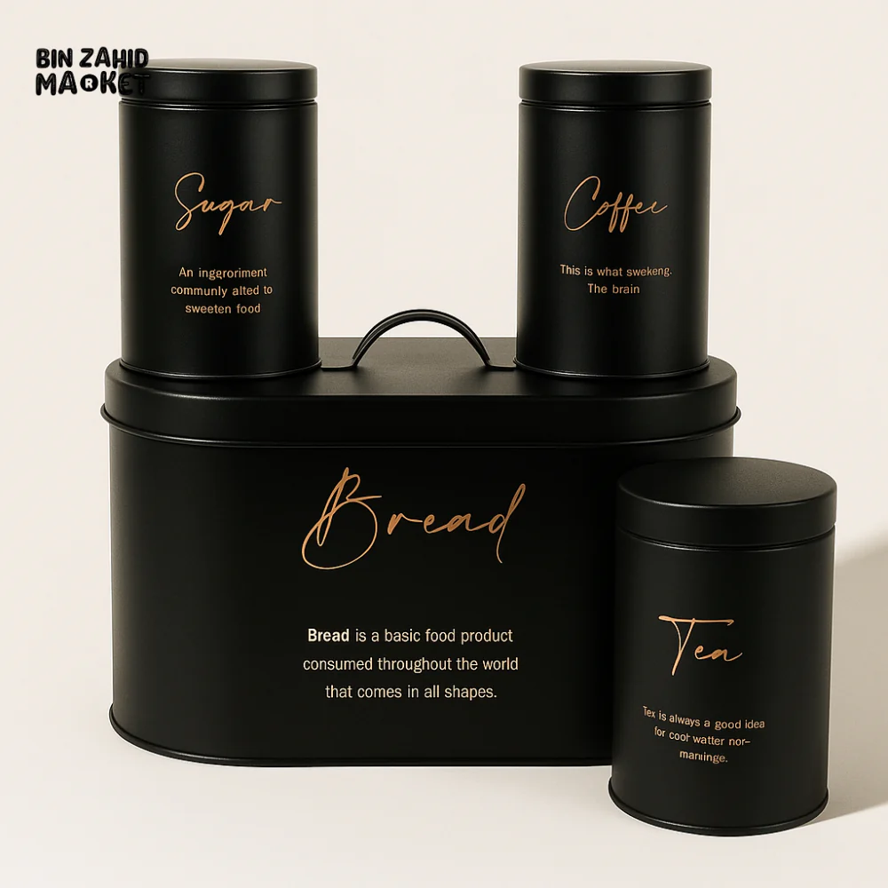 4-PIECE METAL BREAD BIN AND CANISTER SET - BLACK - Image 2