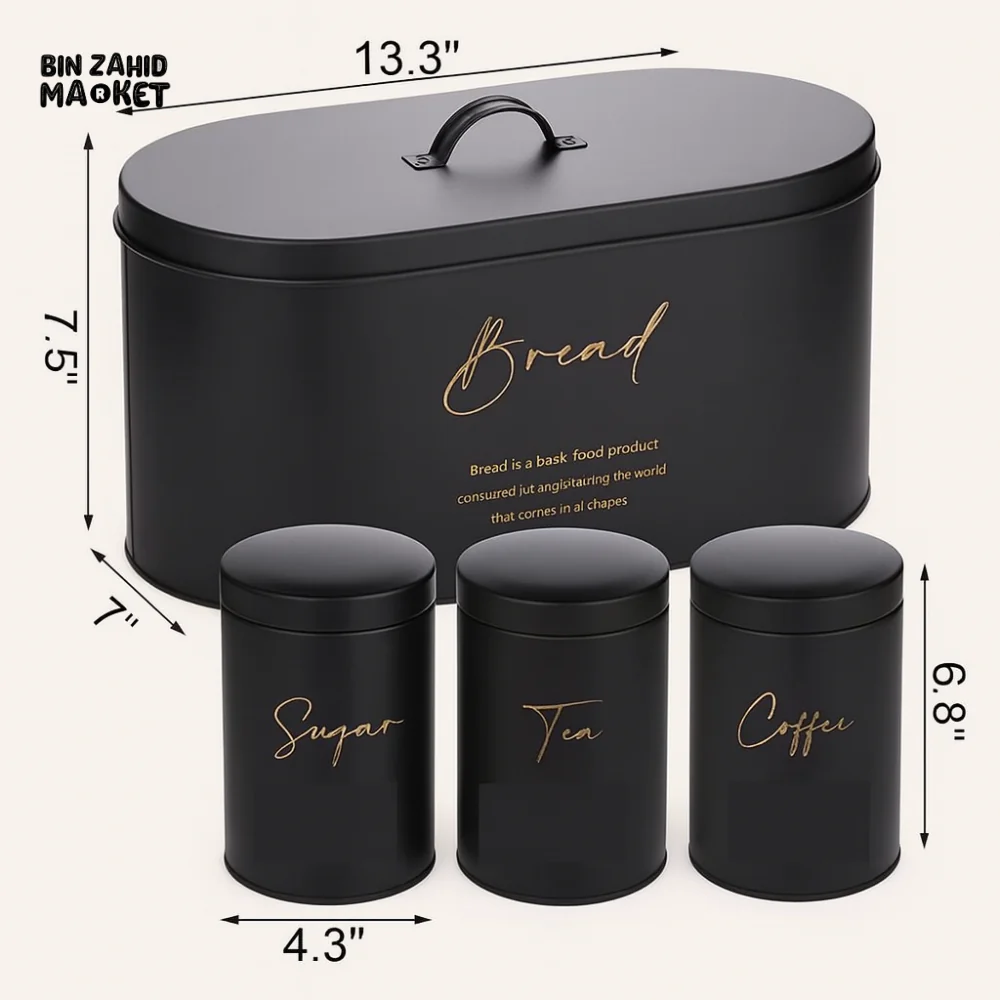 4-PIECE METAL BREAD BIN AND CANISTER SET - BLACK - Image 3