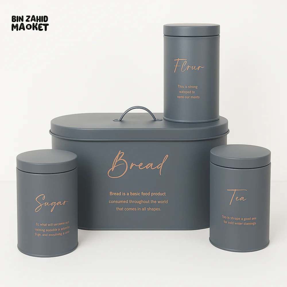 4-PIECE METAL BREAD BIN AND CANISTER SET - GREY - Image 2