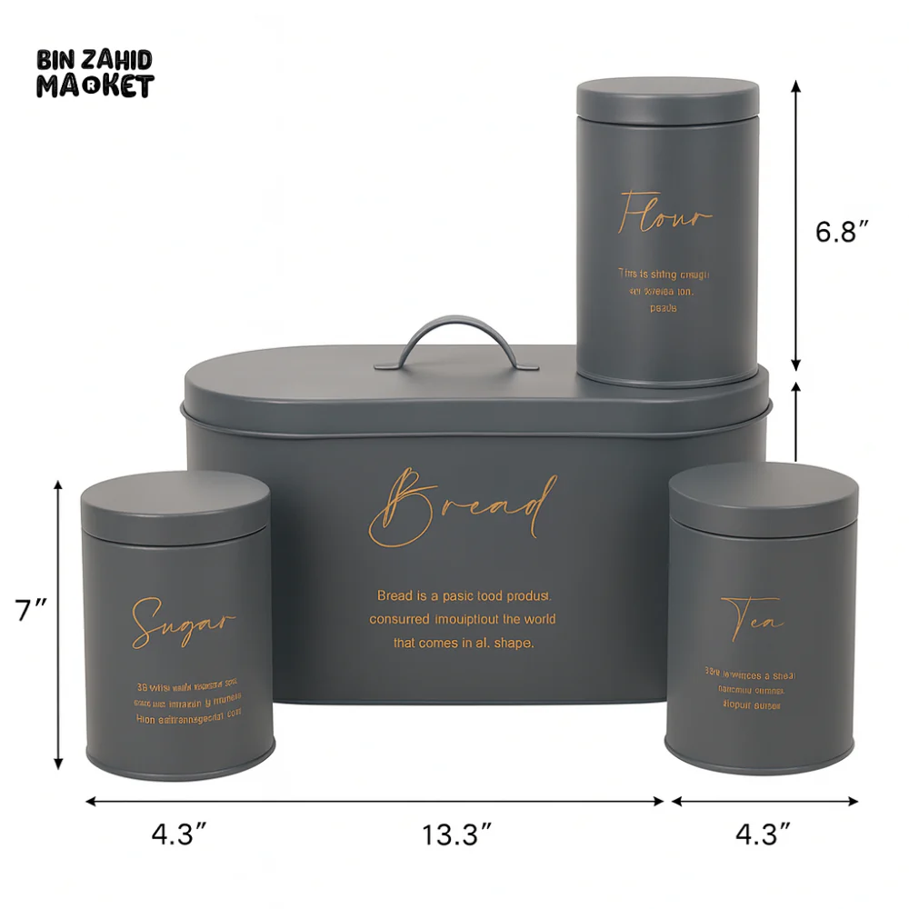 4-PIECE METAL BREAD BIN AND CANISTER SET - GREY - Image 3