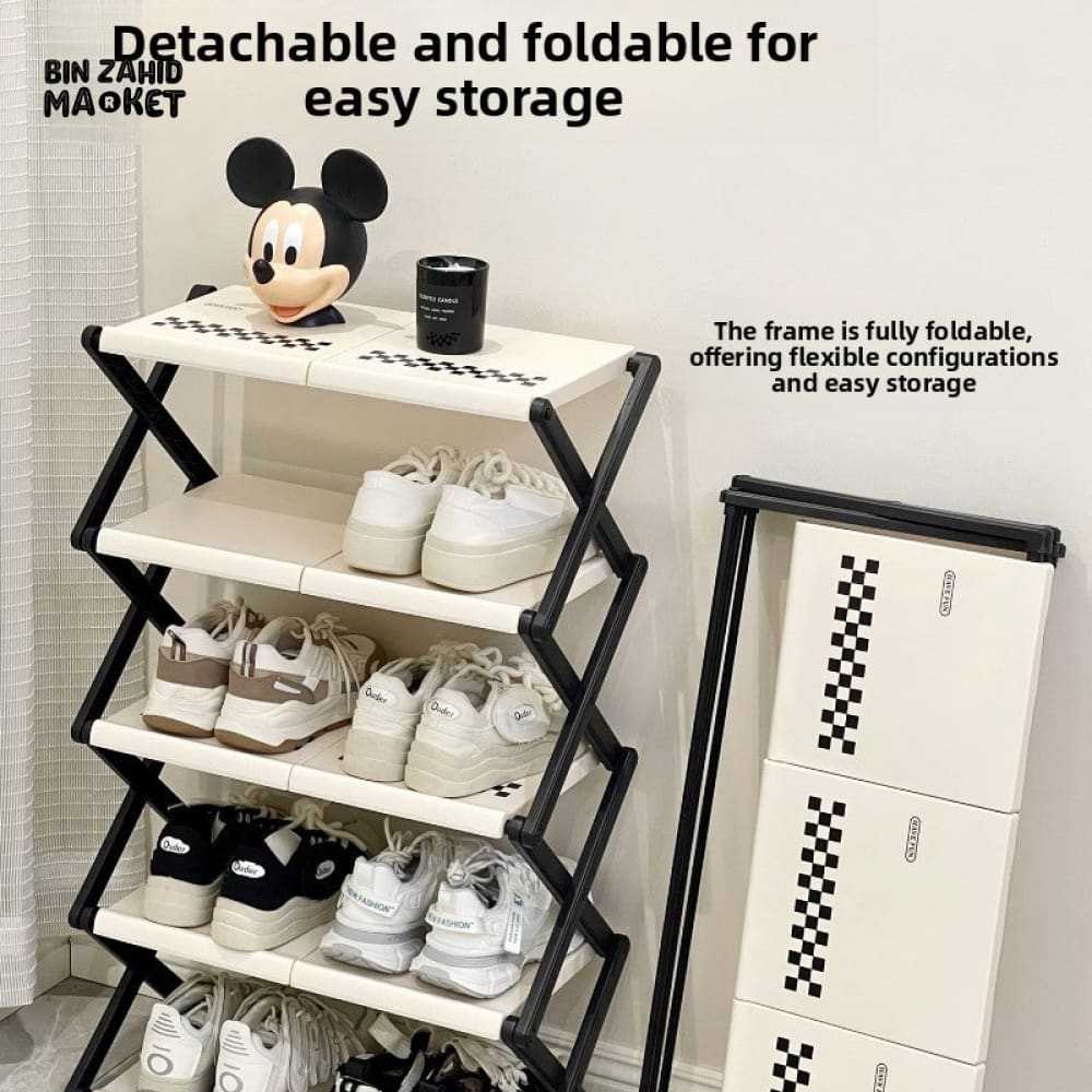 4-TIER NARROW SHOE STORAGE CABINET – FOLDABLE ENTRYWAY ORGANIZER - Image 5