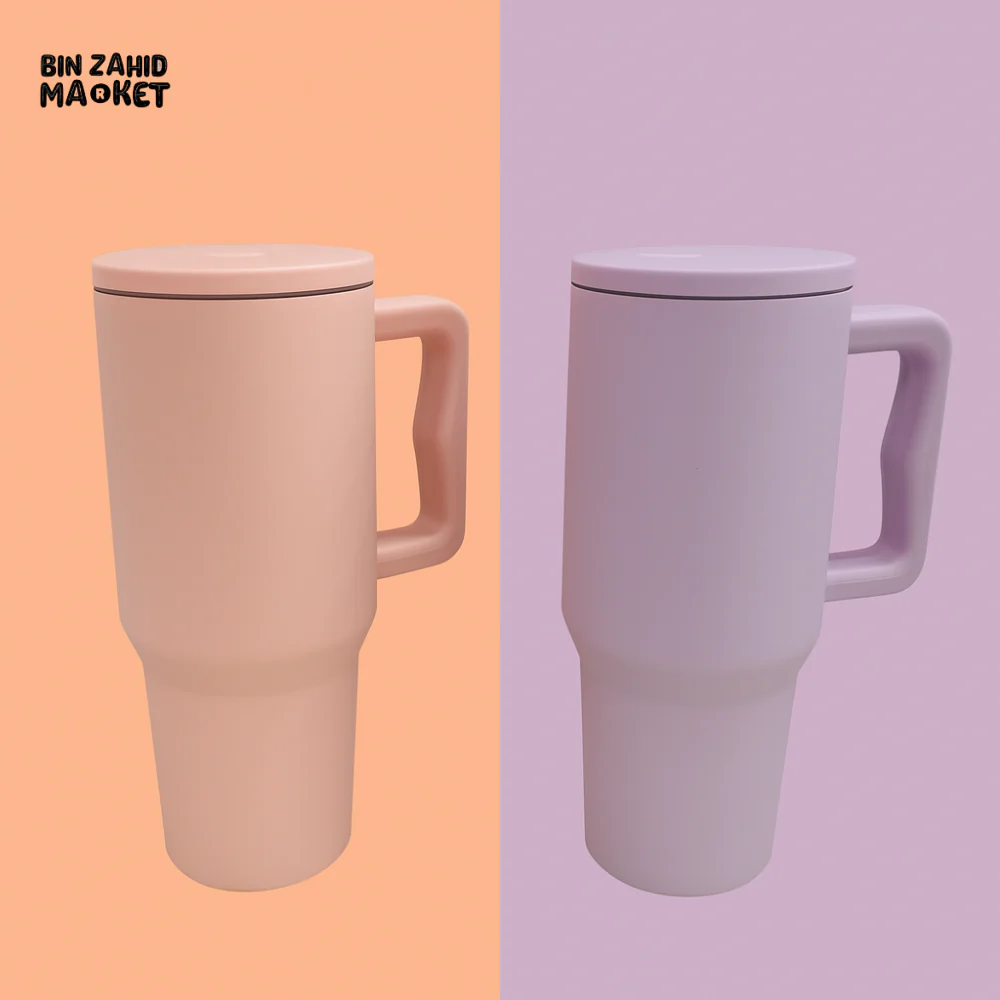 40OZ COLORFUL TUMBLER WITH HANDLE – LEAKPROOF INSULATED TRAVEL MUG - LAVENDER - Image 2