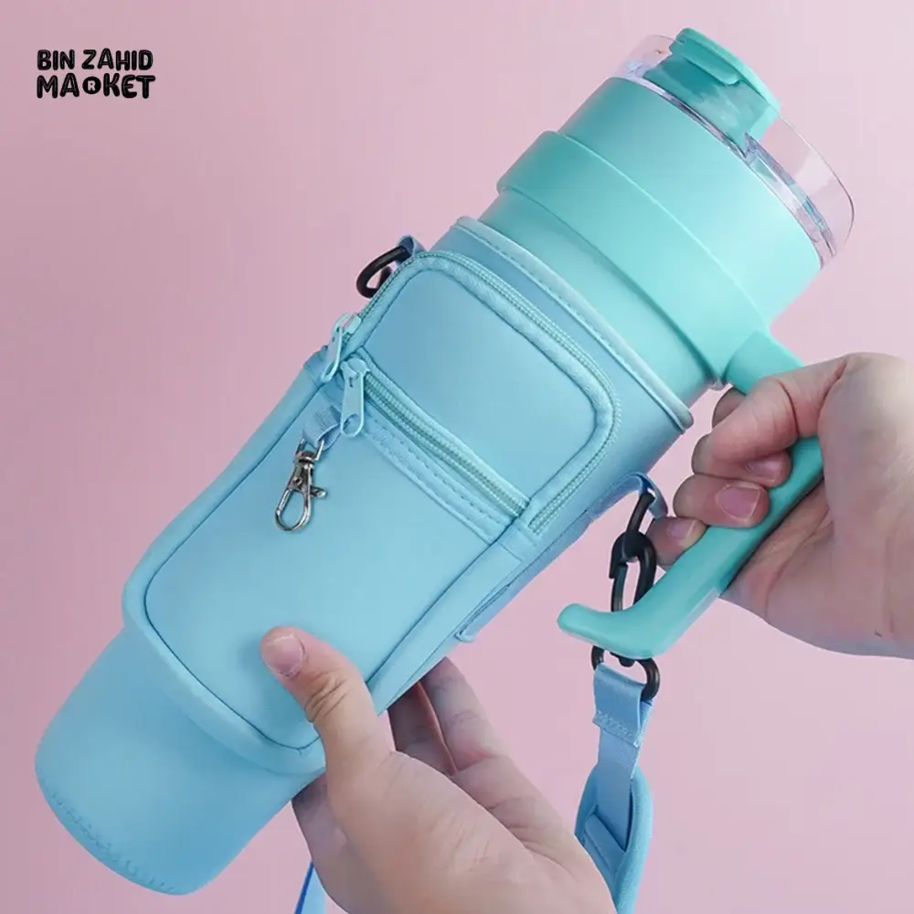 40OZ INSULATED WATER BOTTLE CARRIER WITH ADJUSTABLE SHOULDER STRAP – POUCH COVER FOR THERMOS & TRAVEL MUGS - Image 10