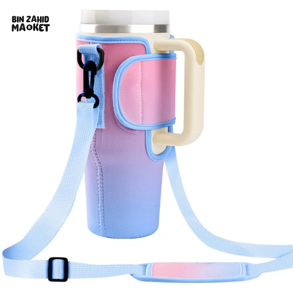 40OZ INSULATED WATER BOTTLE CARRIER WITH ADJUSTABLE SHOULDER STRAP – POUCH COVER FOR THERMOS & TRAVEL MUGS - Image 11