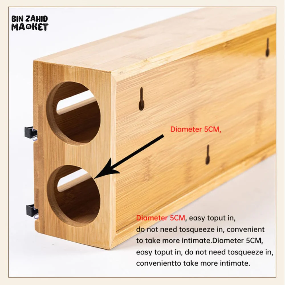 BAMBOO WRAP DISPENSER WITH SLIDER CUTTER – WALL MOUNTED PLASTIC & FOIL ORGANIZER FOR KITCHEN STORAGE AND FOOD WRAPPING 2IN1 - Image 4