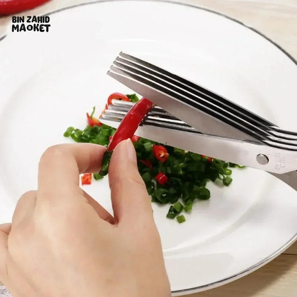 5-BLADE HERB SCISSORS – STAINLESS STEEL SPRING ONION CUTTER - Image 2