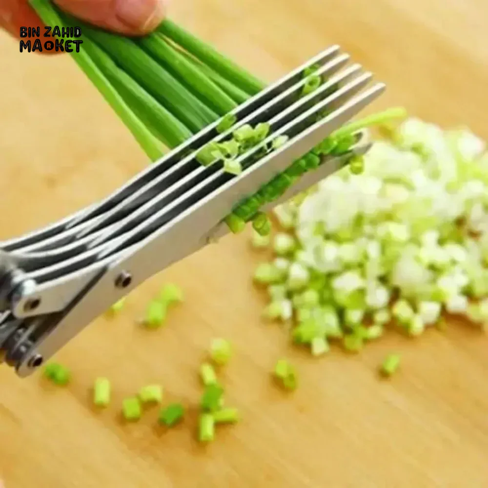 5-BLADE HERB SCISSORS – STAINLESS STEEL SPRING ONION CUTTER - Image 3