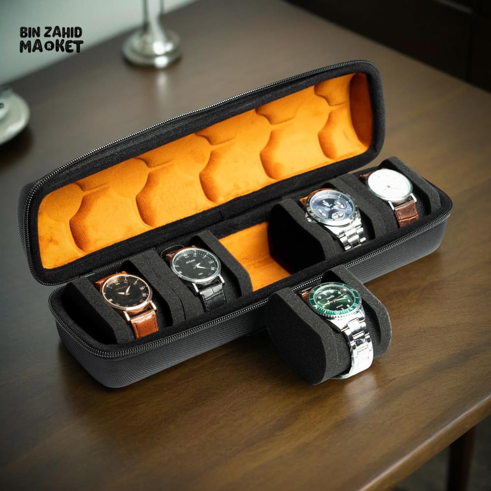 5 SLOT LUXURY MEN'S WATCH BOX – PREMIUM WRISTWATCH STORAGE & TRAVEL CASE - Image 3