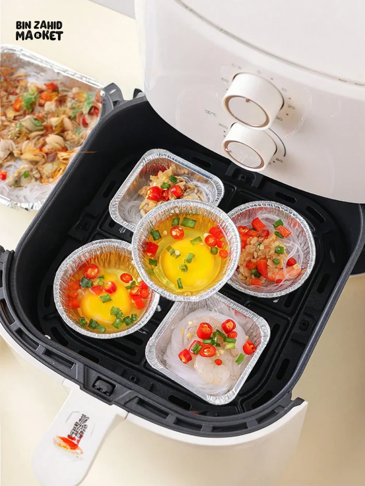 50 PIECES AIR FRYER TIN FOIL BOWL EGG TART HOLDER CAKE MOLD - Image 7