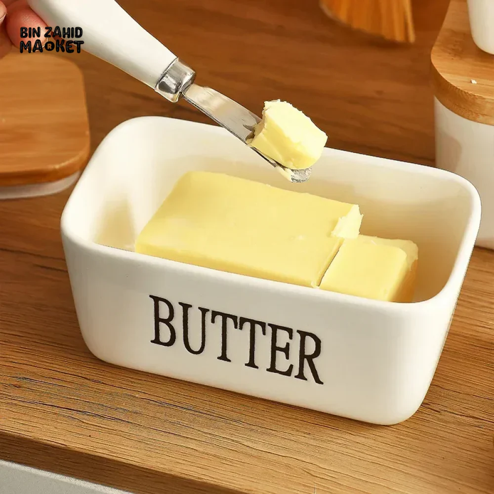 500 ML CERAMIC BUTTER CONTAINER WITH KNIFE BAMBOO LID - Image 3