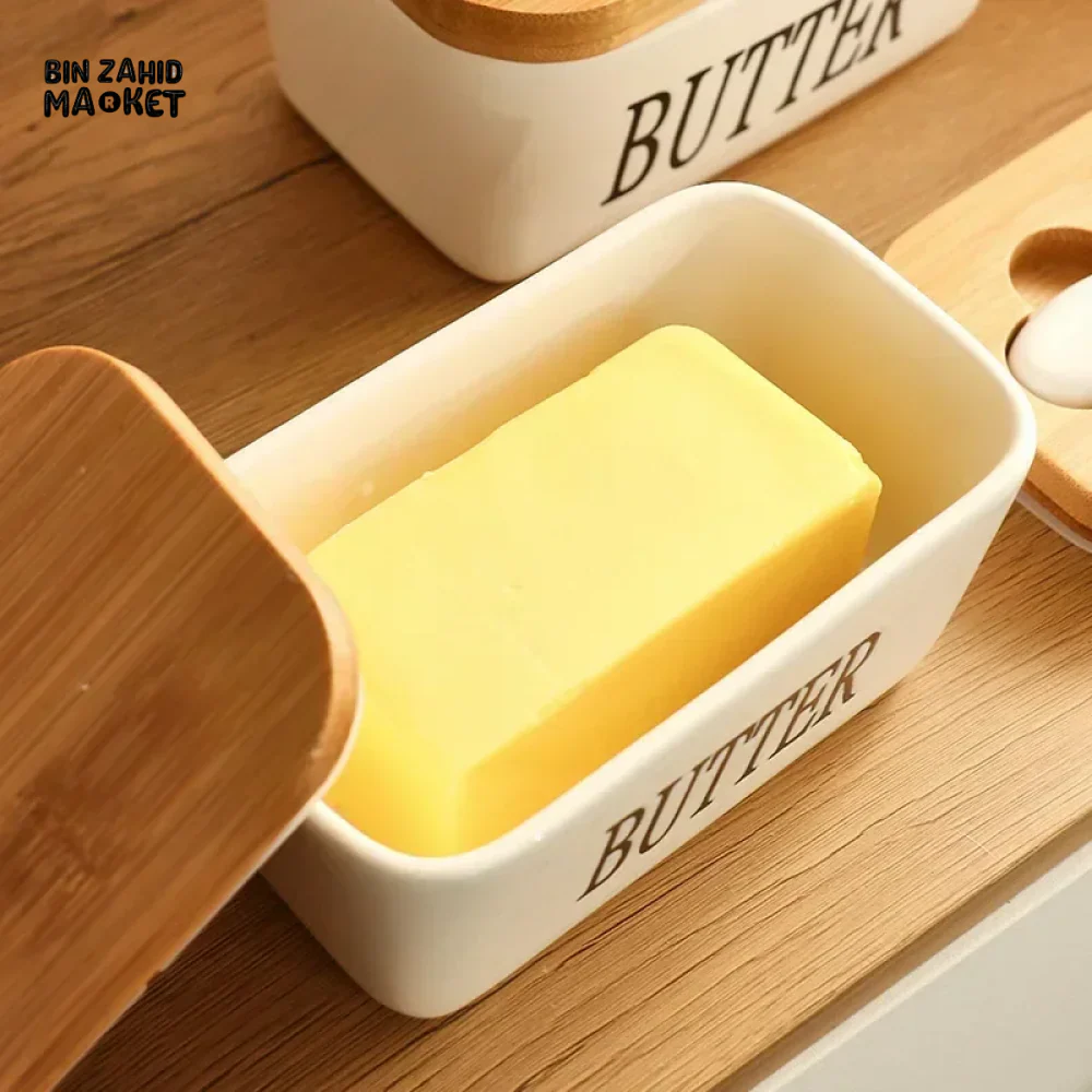 500 ML CERAMIC BUTTER CONTAINER WITH KNIFE BAMBOO LID - Image 4