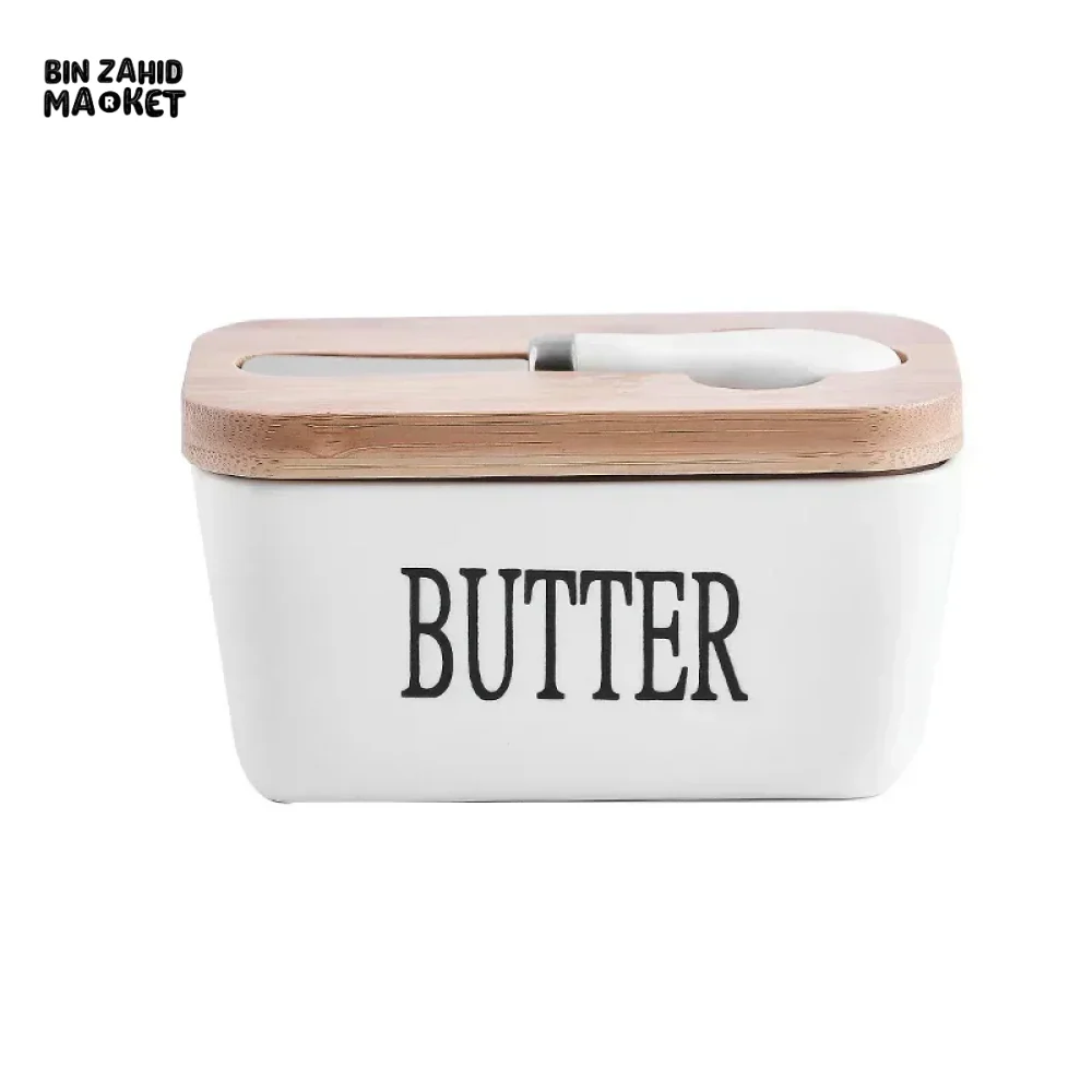 500 ML CERAMIC BUTTER CONTAINER WITH KNIFE BAMBOO LID - Image 5
