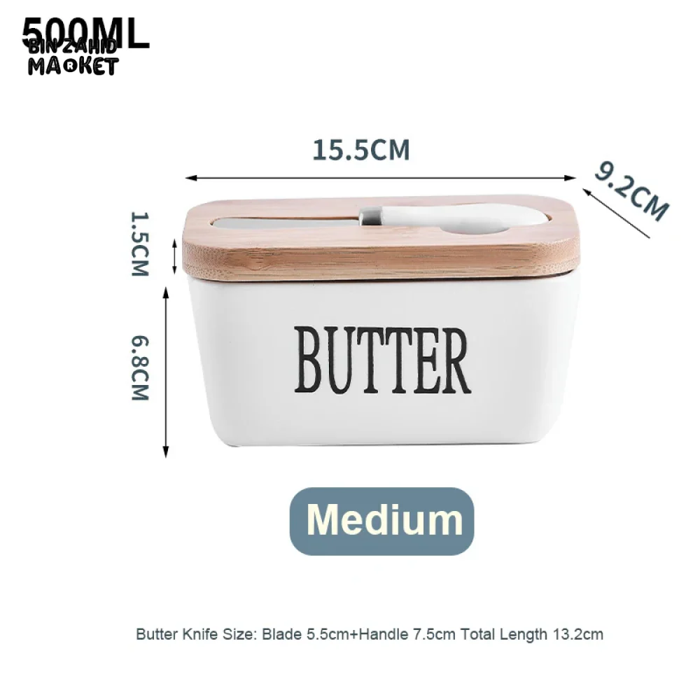 500 ML CERAMIC BUTTER CONTAINER WITH KNIFE BAMBOO LID - Image 6