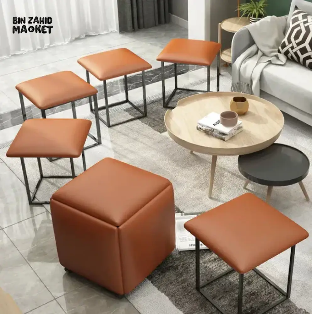 5IN1 NORDIC LEATHER OTTOMAN MULTIFUNCTIONAL STOOL STORAGE FOOT STOOL - Image 12