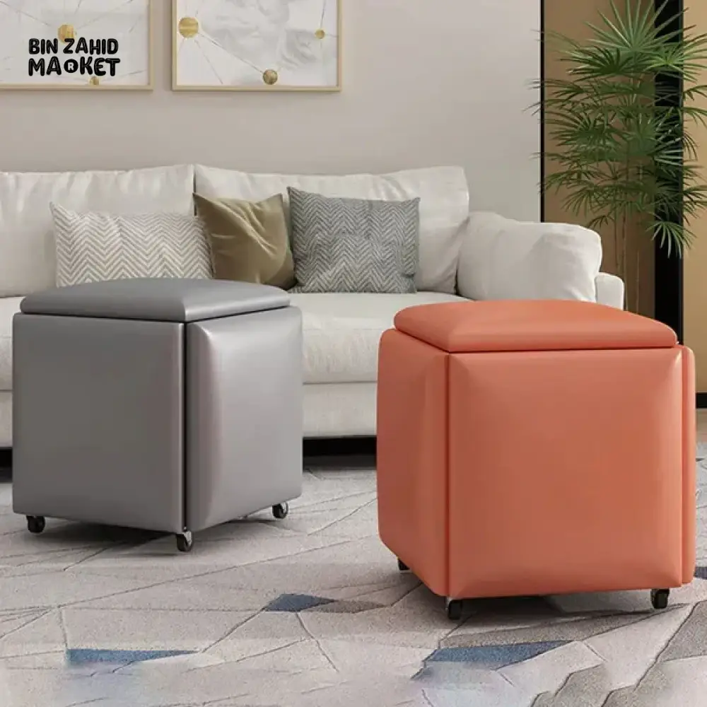 5IN1 NORDIC LEATHER OTTOMAN MULTIFUNCTIONAL STOOL STORAGE FOOT STOOL - Image 15