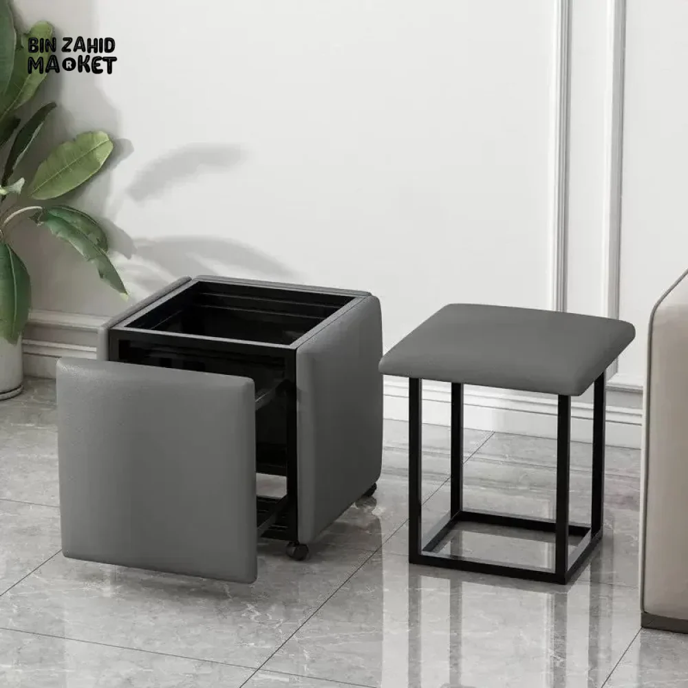 5IN1 NORDIC LEATHER OTTOMAN MULTIFUNCTIONAL STOOL STORAGE FOOT STOOL - Image 2