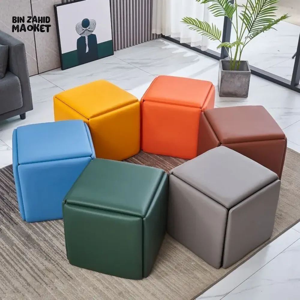5IN1 NORDIC LEATHER OTTOMAN MULTIFUNCTIONAL STOOL STORAGE FOOT STOOL - Image 6
