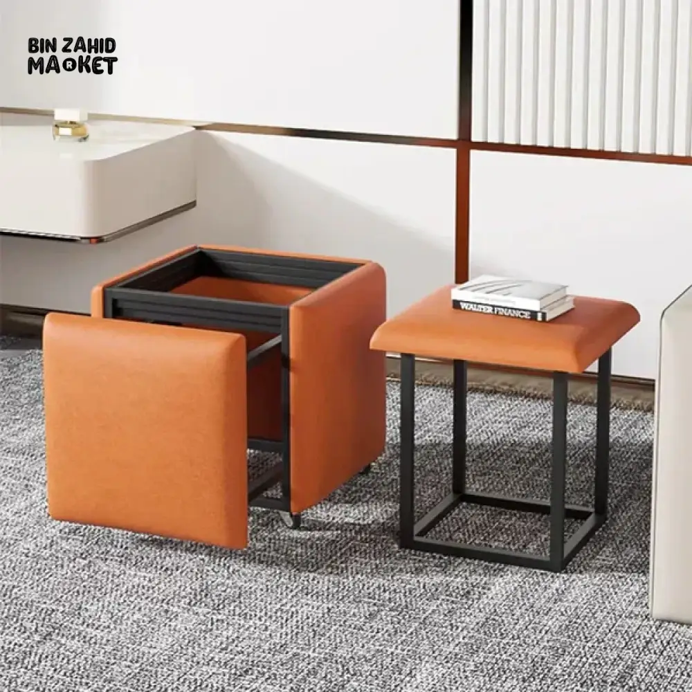 5IN1 NORDIC LEATHER OTTOMAN MULTIFUNCTIONAL STOOL STORAGE FOOT STOOL - Image 7
