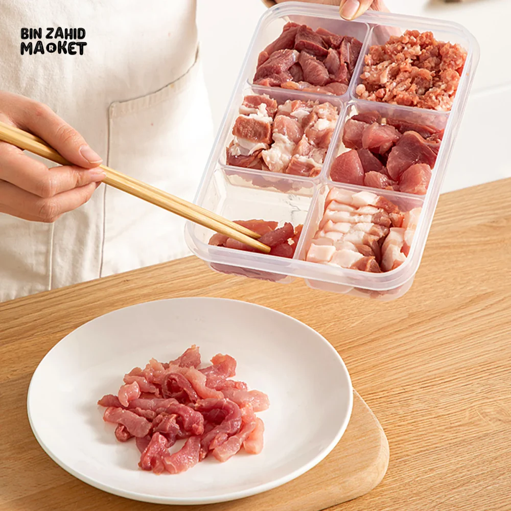 6-GRIDS FRIDGE SEALED FRESH-KEEPING BOX WITH LID PLASTIC FREEZER FOOD STORAGE BOX REUSABLE FOOD CONTAINER FOR KITCHEN - Image 3
