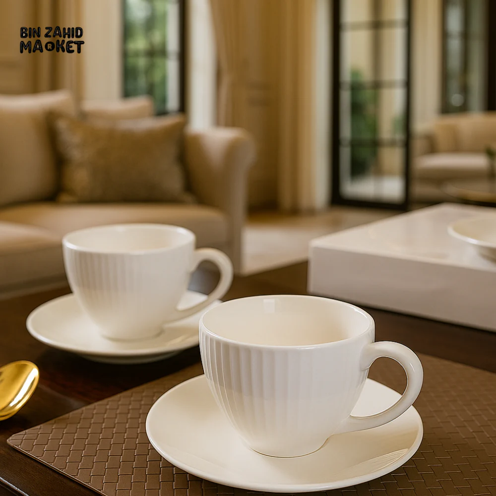6 PIECE CUP & SAUCER SET | LUXURY PORCELAIN TEA & COFFEE SET | ELEGANT SERVING CUPS FOR GUESTS