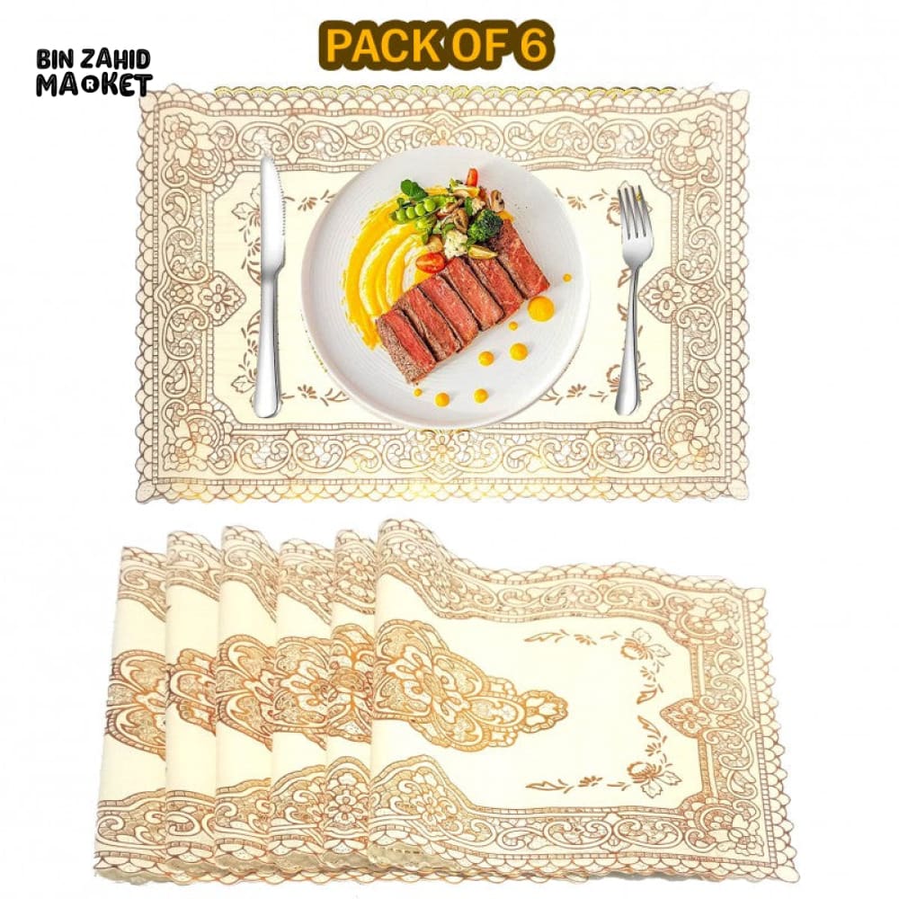 6 PIECE GOLD BLOOM PLACEMATS – NON-SLIP WASHABLE HEAT-RESISTANT - Image 4
