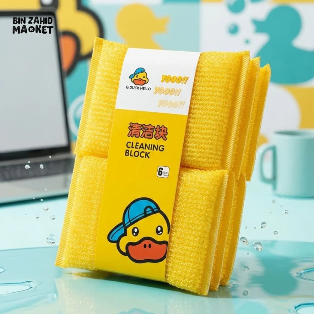 6 PIECES DUCK SHAPE CLEANING SPONGE SET HIGH QUALITY KITCHEN DISH WASHING SCRUBBER FOR HOME USE - Image 2
