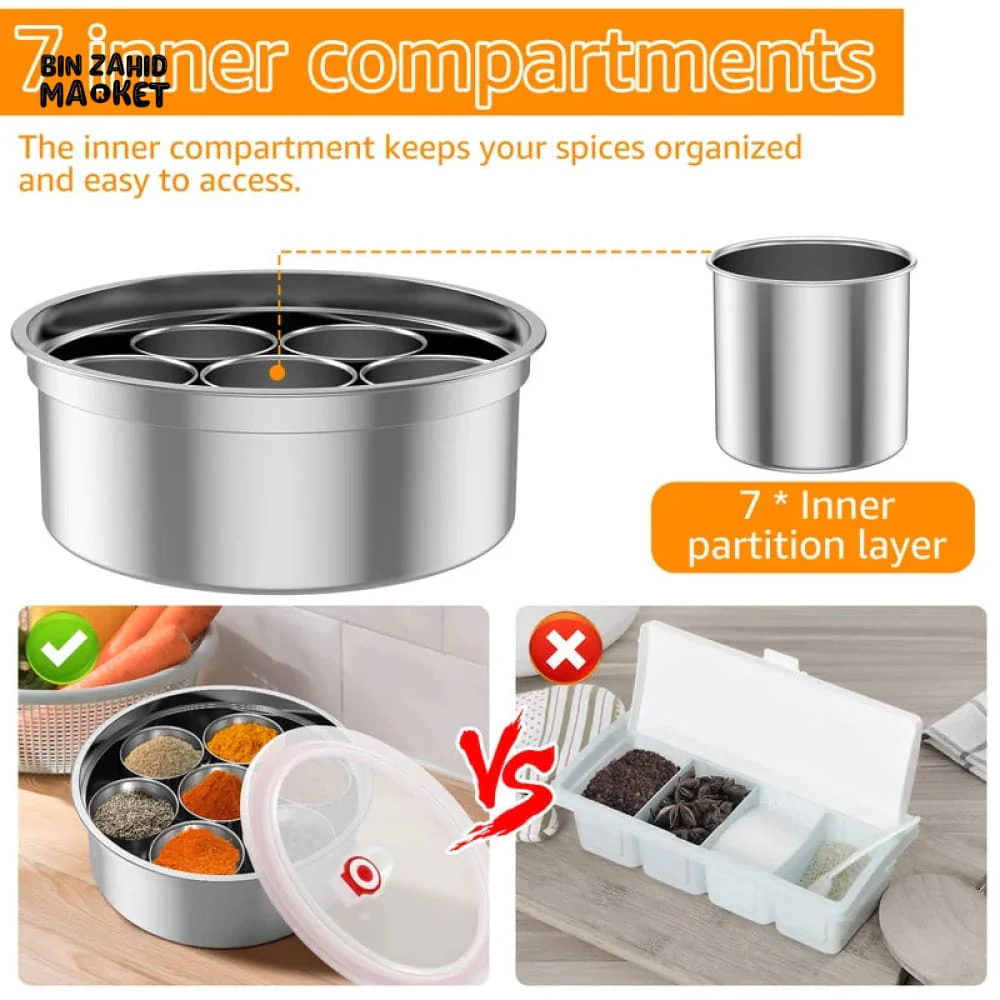 7-COMPARTMENT STAINLESS STEEL SPICE BOX – HOME & OUTDOOR STORAGE - Image 5