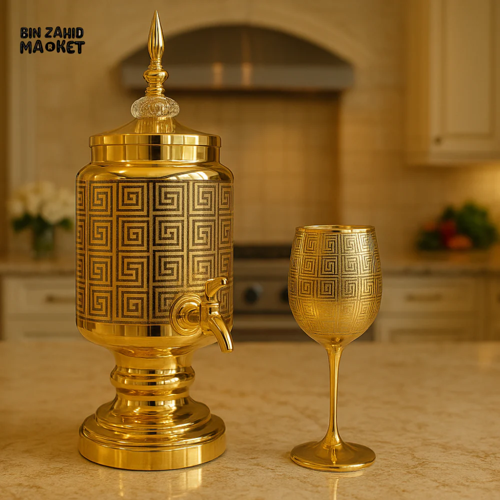 7 PIECES ROUND WATER DISPENSER SET – MULTI-CONTAINER BEVERAGE SERVER WITH FAUCET & MATCHING GLASSES