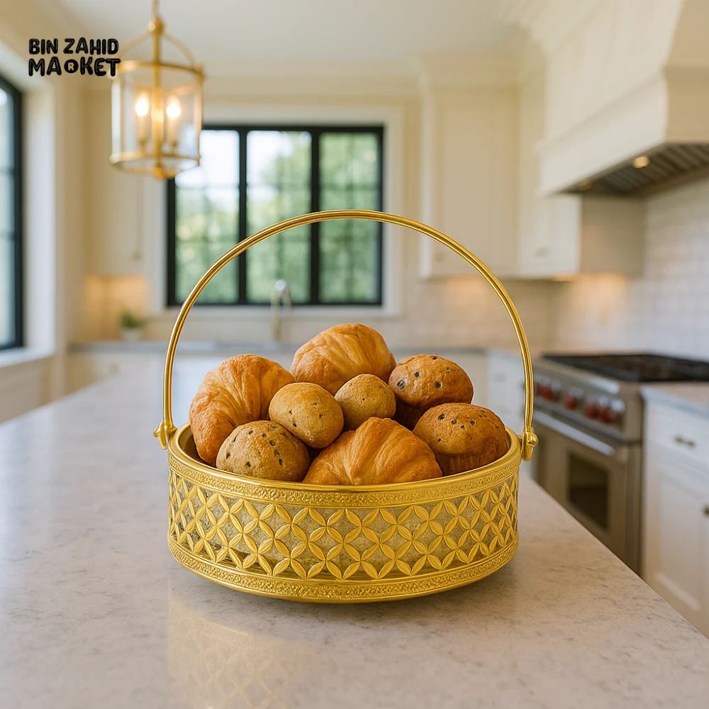 8" ROUND LUXURY SERVING PLATE WITH STAND – ELEGANT GOLD DISPLAY DISH FOR DINING & DÉCOR - Image 2