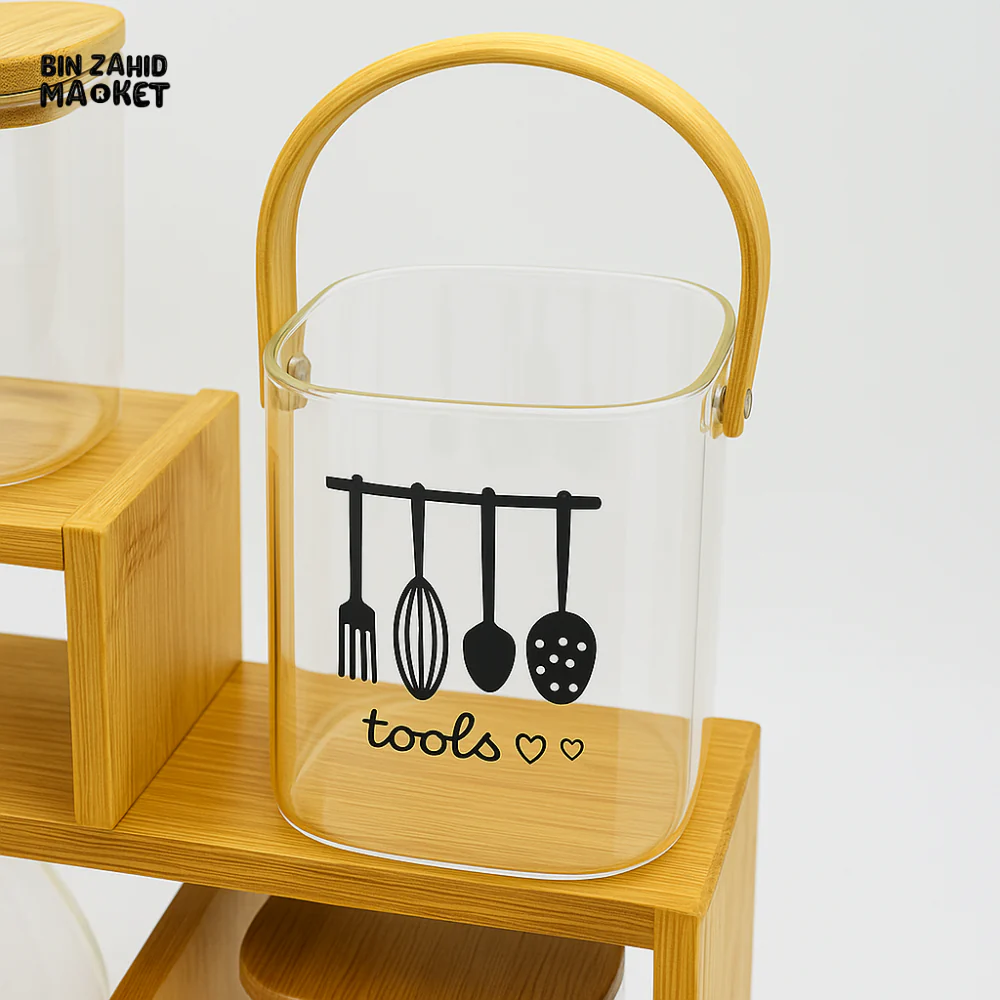 9-PIECE PREMIUM KITCHEN ORGANIZER SET WITH BAMBOO STAND - COMPLETE COUNTERTOP STORAGE SOLUTION - Image 4