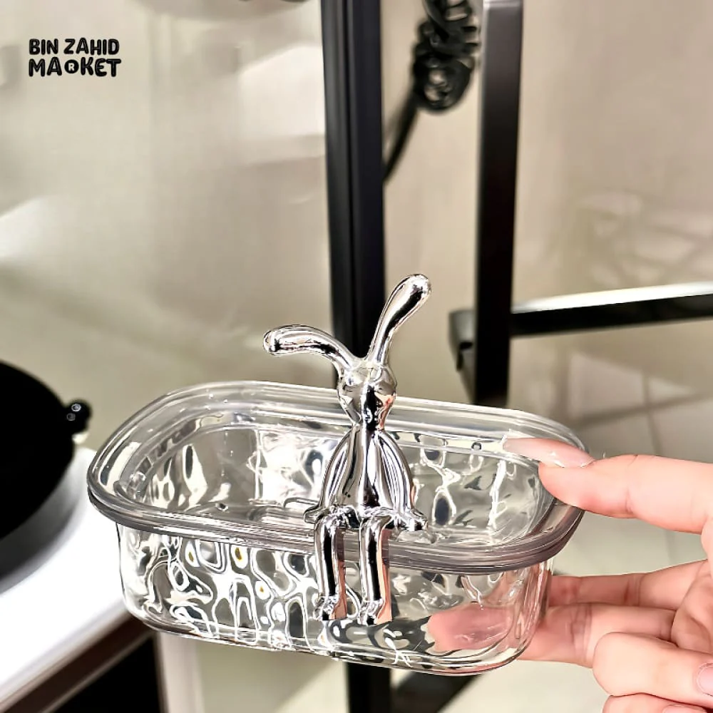 CUTE RABBIT SOAP DISH – WATER DRAINING PLASTIC SOAP RACK FOR BATHROOM - Image 3