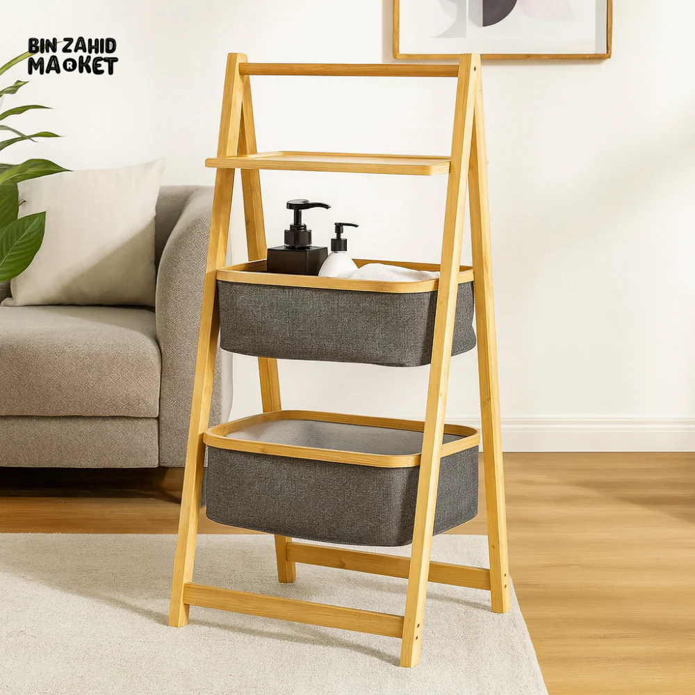 A-FRAME 2 TIER LAUNDRY HAMPER WITH SHELF - NATURAL