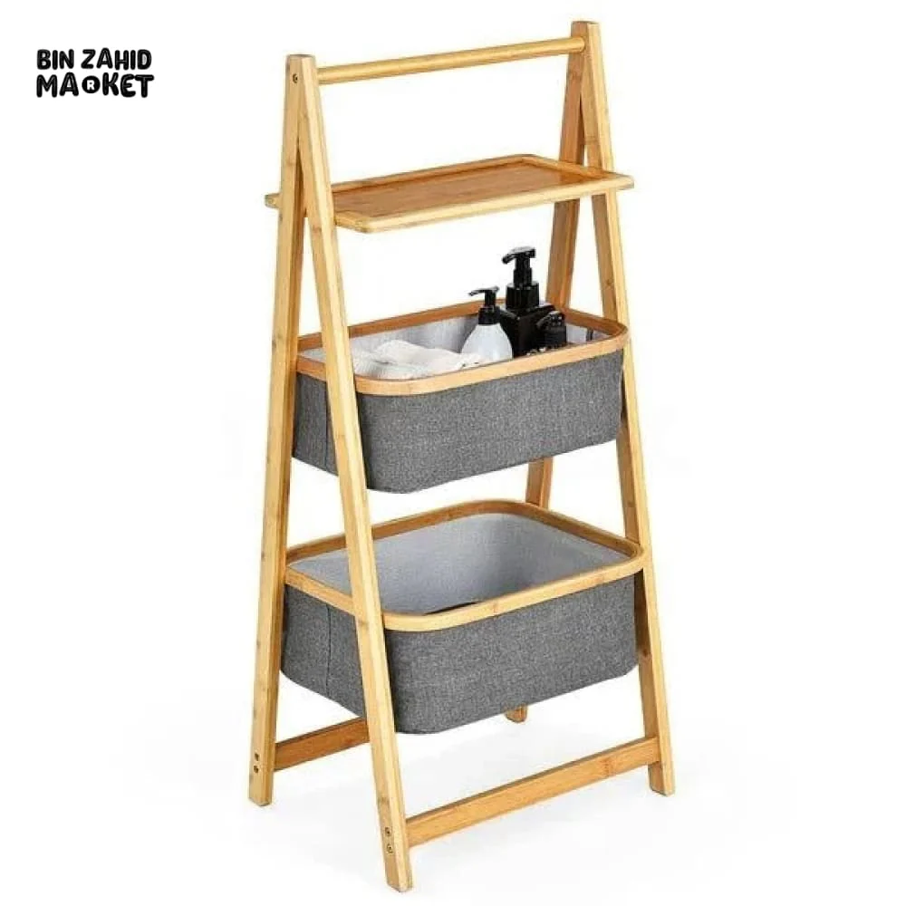 A-FRAME 2 TIER LAUNDRY HAMPER WITH SHELF - NATURAL - Image 2