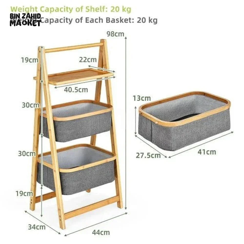A-FRAME 2 TIER LAUNDRY HAMPER WITH SHELF - NATURAL - Image 3