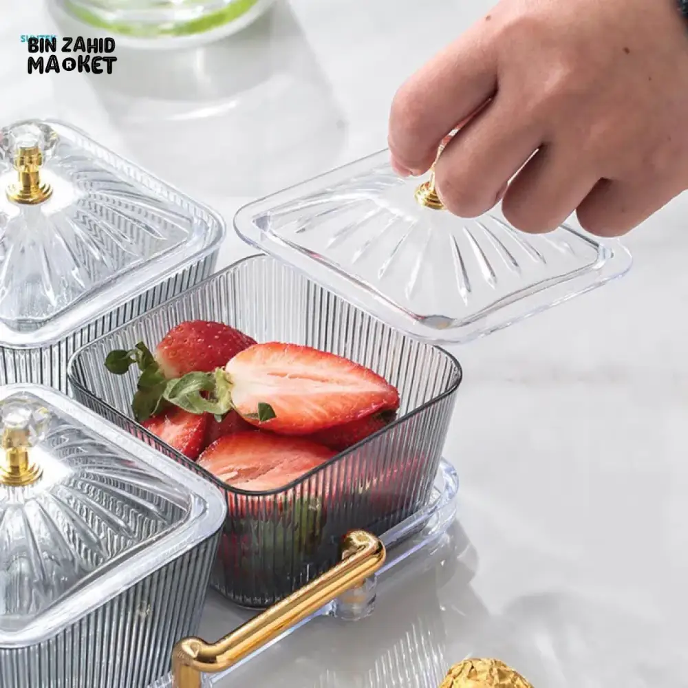 ACRYLIC 4-PIECE CANDY STORAGE TRAY SET WITH GLASS LID SERVING FRUIT TRAY & DESKTOP CANDY CONTAINER - SQUARE - Image 3