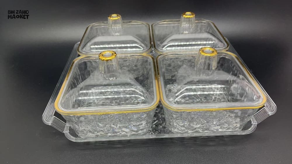 ACRYLIC 4-PIECE CANDY STORAGE TRAY SET WITH GLASS LID SERVING FRUIT TRAY & DESKTOP CANDY CONTAINER - CIRCLE - Image 4