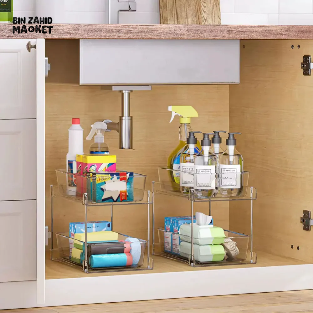 ACRYLIC CLEAR PULL-OUT STORAGE ORGANIZER COSMETIC & FOOD STORAGE - 2 TIER - Image 4